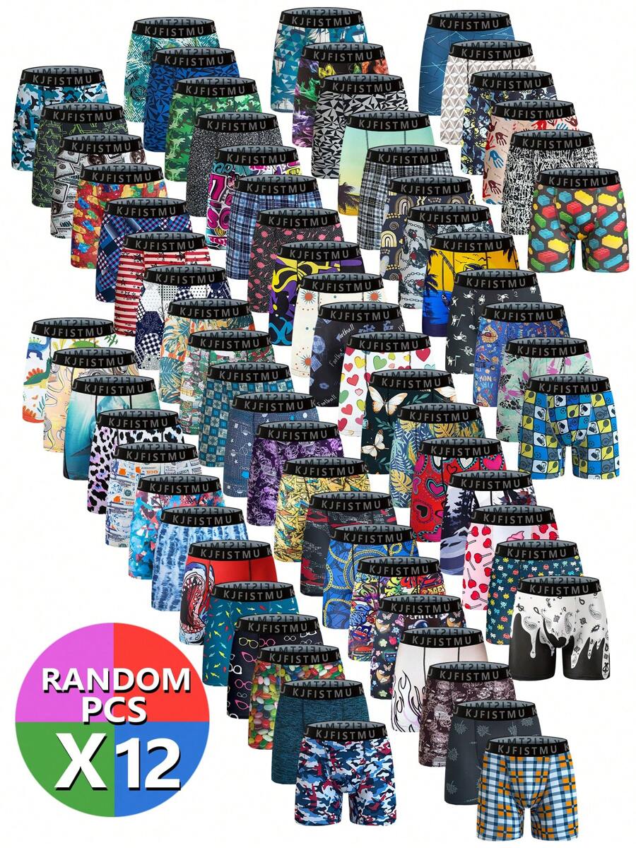 12-Pack Men's Sports Boxer Briefs - Moisture-Wicking Elastic Underwear Suitable For Daily Fitness And Outdoor Activities, Soft And Comfortable Breathable Fabric, Men's Summer Underwear (Polyester Blend)