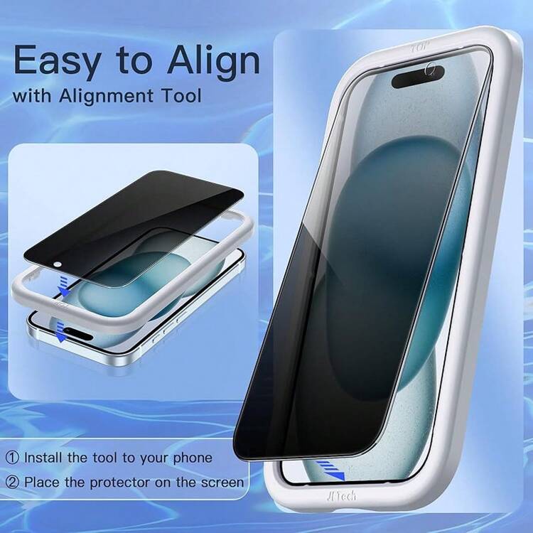 JETech Privacy Screen Protector For 15 Pro 6.1 Inch, Anti-Spy Tempered Glass Screen Protector With Easy Installation Frame, 2 Units - IPhone 15 Plus - View 5