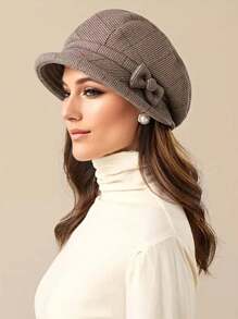 1pc Warm Plaid Bucket Hat, Fashionable Ear-Warming Beret Hat For Women, Ideal Outdoor Accessory, Suitable For All Seasons, Includes Drawstring For Adjustable Size Valentine's Day