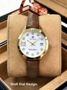 Pablo Raez 1 pieza Reloj de joyería de oro de 18K para mujer, chapado en oro IPG, resistente a la decoloración, de acero inoxidable, accesorio de playa de verano, diseño de lujo, esfera de nácar blanco, estilo retro elegante, reloj de cuarzo con diamantes, diseño de estrella para mujeres estudiantes