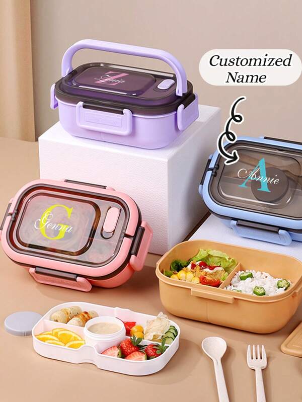 Bento Box personalizzato, scatola del pranzo con posate, contenitori per salse e condimenti, scatola del pranzo a doppio strato per donne, contenitore per il pasto riutilizzabile, microondabile, regalo di Natale per la cucina