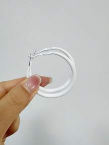 1 Pair Colorful Enameled Geometric Hoop Earrings, Oversized Candy Color Round Drop Earrings Accessories For Women - Light Blue - View 8