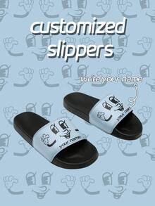 [Customizable Names] Men's Smiling Face Pattern Personalized Slippers, Summer Couple Casual Anti-Slip Beach Sandals, Customized Slides Suitable For Men - Multicolor - View 2