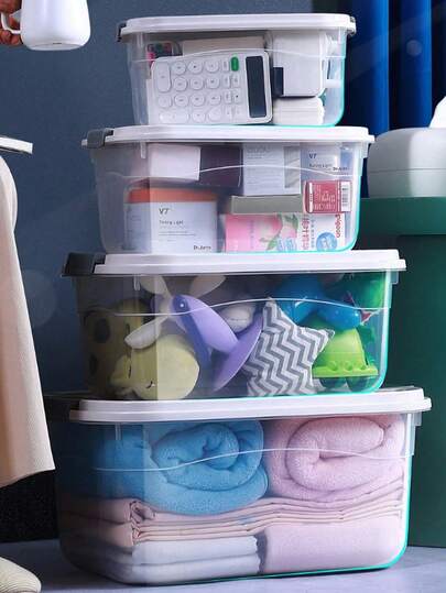 1件大号透明收纳盒家用衣柜被子衣服收纳盒便携式塑料玩具整理盒医药箱