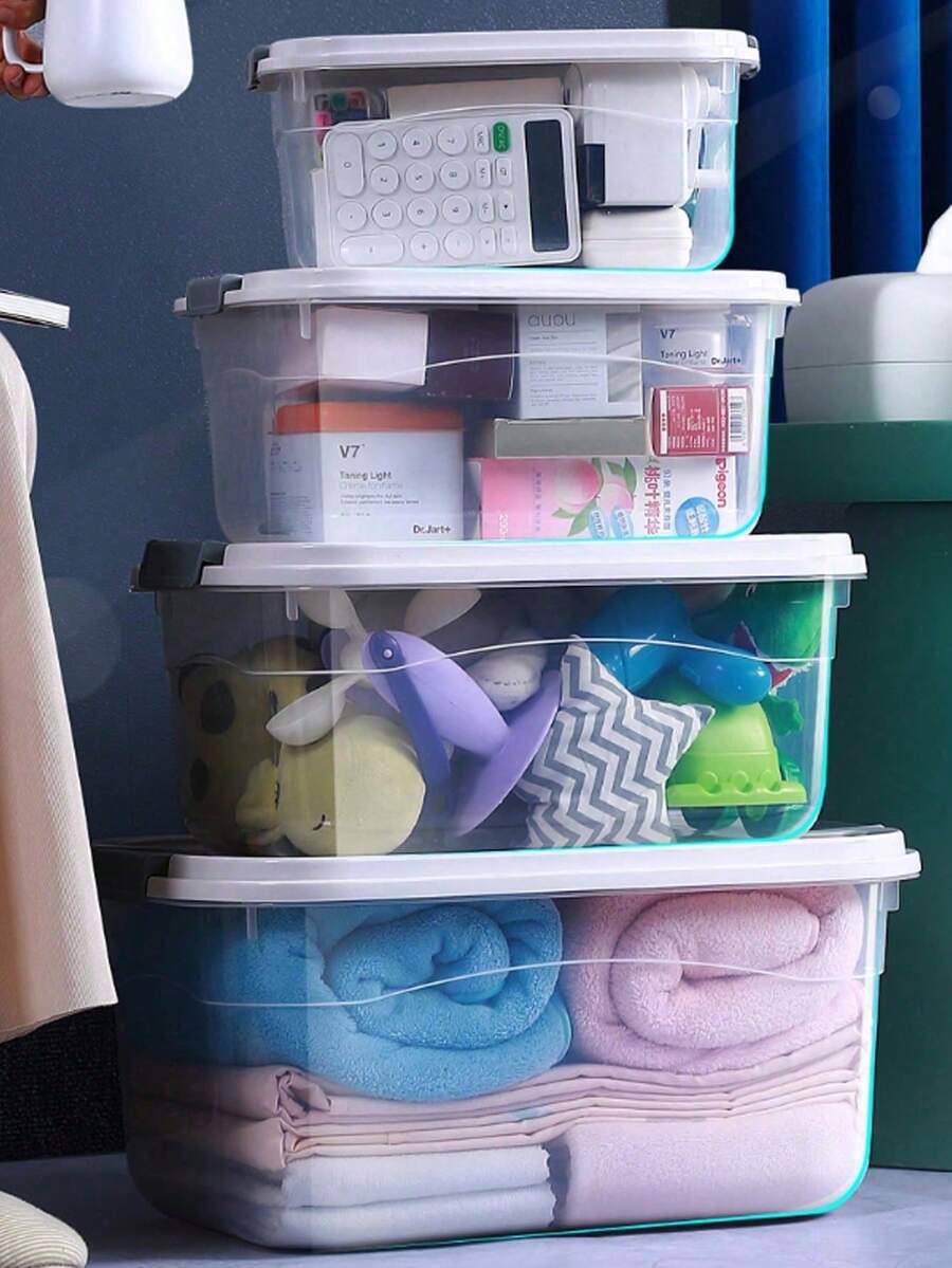 1件大号透明收纳盒家用衣柜被子衣服收纳盒便携式塑料玩具整理盒医药箱 - 無色 - 查看 1