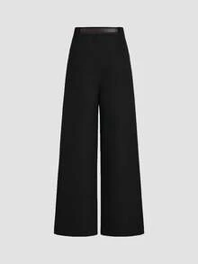 Women's Minimalist Elegant High Waist Flowy Wide Leg Pants, Suitable For Commuting - Black - View 2