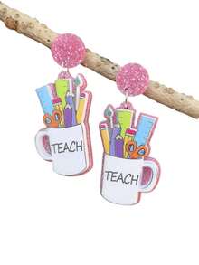 1 Cặp Hoa tai thiết kế chữ "Teach" bằng Acrylic, Hoa tai nhẹ cho phụ nữ, Thích hợp cho Ngày Nhà giáo, Tốt nghiệp, Trở lại trường - Nhiều màu - Xem 6