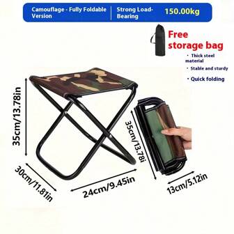 1pc Portable Folding Chair Outdoor Fishing Stool Camping Chair Compact Seat Mini Stool For Picnic, Hiking, Subway, Traveling, Random Color
