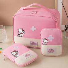 Sanrio 1/3 عبوة حقيبة طبية إسعافات أولية محمولة من النايلون مقاومة للماء من ساتريو هيلو كيتي، مغلقة بسحاب أحمر لحالات الطوارئ والوقاية من الأوبئة للسفر والرحلات العائلية والمخيمات والحفلات الصيفية الخارجية والتخييم والرحلات البرية، إكسسوارات السفر، منظم السفر، لوازم السفر، حقيبة السفر، عطلة الجامعة، السفن البحرية