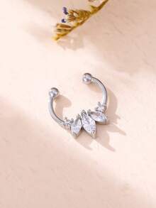 1pc Crown Synthetic Cubic Zirconia Fake Septum Nose Hoop Ring For Women Non Piercing Clip On Nose Body Jewelry - Bạc - Xem 4