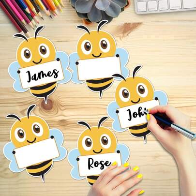 Cutouts For Classroom Bulletin Board Decorations, Bee Classroom Name Tags For Classroom Cubbies, Cute Bee Style Student Nameplates For Desk