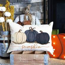 1 pièce Housse de coussin d'automne 12x20 pouces Aquarelle Blanc Bleu Noir Citrouille Housse de coussin d'automne Housse de coussin saisonnière Décoration d'automne pour canapé Simple face sans insert de coussin - Bleu azur - Voir 6