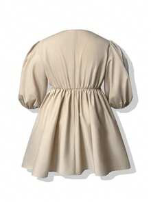 Đầm lễ Phục Sinh cỡ lớn dành cho nữ, kiểu dáng dễ thương, cổ chữ V sâu, gợi cảm, ngắn, thanh lịch. - Màu Khaki - Xem 3