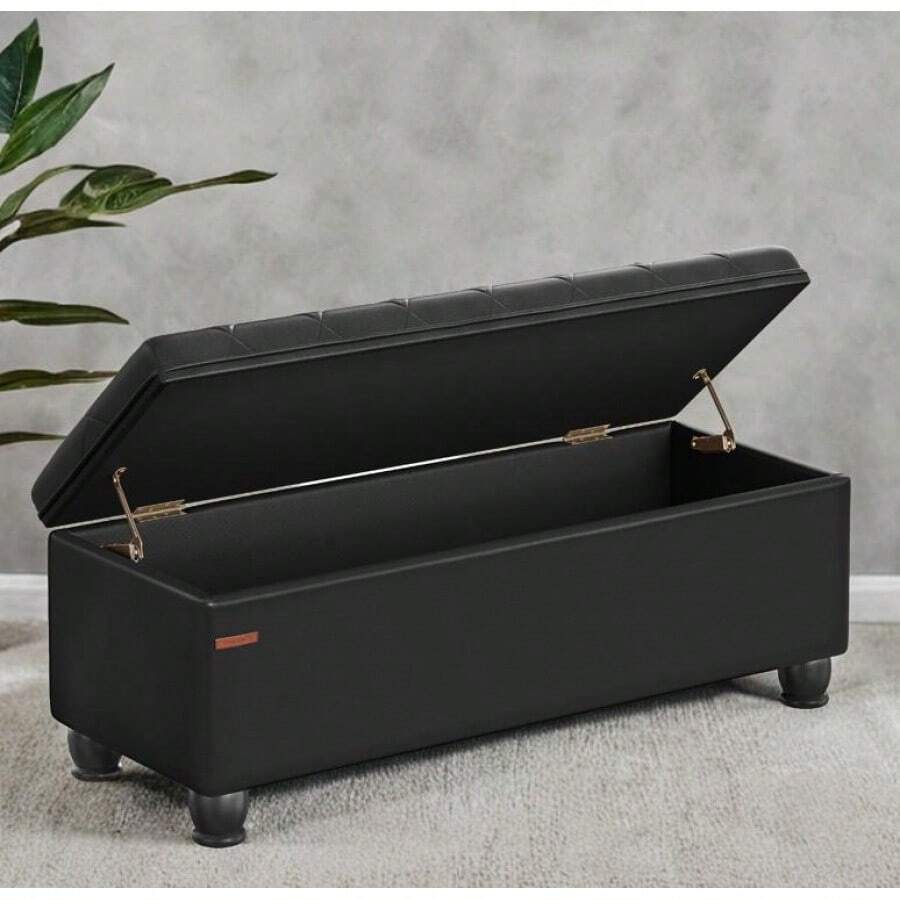 .5 Storage Ottoman Synthetic Leather End Of Bed Load 330lb Ottoman With Storage Bedroom Gray - màu đen - Xem 1