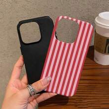 Pink Striped, Minimalist, Dual-Layer Protective Phone Case For Iphone 16 Pro Max, 15 Pro, 13, 11, 12, XS Glossy 2-In-1 - 白色 - 查看 4