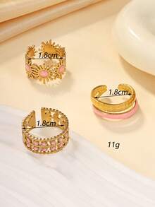 3pcs Fashion Simple Stainless Steel Blue Oil Drop Ring Set Suitable For Ladies Daily Wear Or Gift Giving - Yellow Gold - View 3