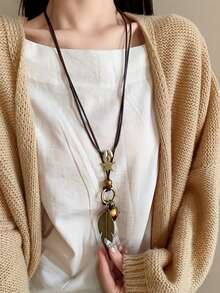 One Piece Retro Fashion Temperament Feather Shape Star Round Necklace, Suitable For Daily Wear, Vacations, Parties, And Other Occasions - Nhiều màu - Xem 2