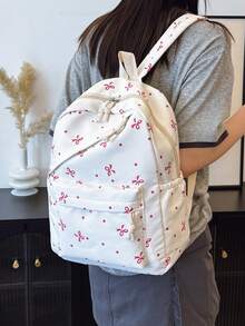 1 件开学蝴蝶结图案背包，大容量学生包，带笔记本电脑隔层书包，可调节肩带书包，休闲轻便旅行背包，非常适合女孩/青少年/学生/毕业生，适合日常使用、郊游、旅行、学校和开学
