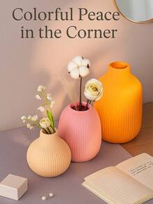 1pc Colorful Ribbed Decorative Vase - Minimalist Sculptural Home Decor, Suitable For Autumn Tabletop, Dorm, Back To School, Halloween And Thanksgiving Decoration - Multicolor - View 8