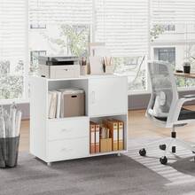 Mobile File Cabinet With Shelves And 2 Drawers, Under Desk Cabinet For A4, Letter-Size Files - White - View 3