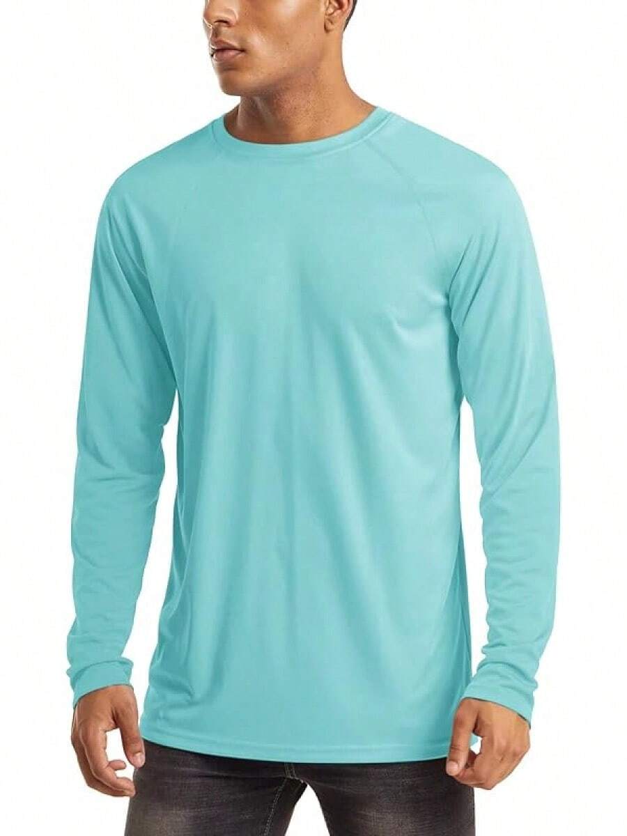 Camisas de manga larga para hombres UPF 50+ Protección solar UV Camisas deportivas para senderismo, correr, entrenamiento Rash Guard-2025 - Azul agua - Ver 1