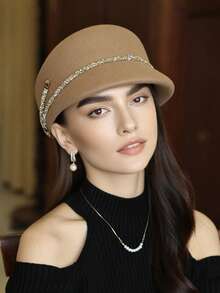 New French Wool Felt Hat For Women, Autumn & Winter, Woolen Octagonal Cap, Elegant Retro British Style Beret, Simple Fashion Warm Breathable - A - Xem 3