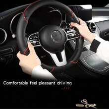 1pc PU Spliced Car Steering Wheel Cover Non-Slip Wear Resistant Suitable For All Seasons Fits 14.5-15in Diameter
