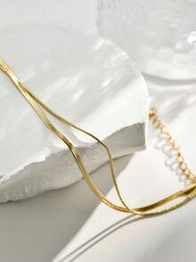 Tkool 1 chiếc vòng tay xích nhiều lớp bằng thép không gỉ vàng tối giản thanh lịch, quà tặng trang sức đa năng cho phụ nữ đeo hàng ngày - Vàng - Xem 4