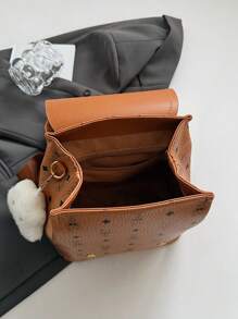 女士 PU 皮革兔子印花翻盖背包 + 单肩包套装（含毛绒钥匙扣），时尚实用的通勤包