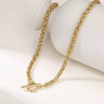 1pc 18K Gold Plated Copper Luxurious Woven Thick Chain Necklace, Elegant Hip-Hop Fashion Handmade Textured Necklace Suitable For Men's Daily Wear