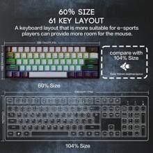 Clavier filaire compact à 61 touches, 60% de taille, rétroéclairage RVB, clavier mécanique petit et portable pour le bureau, l'ordinateur, la tablette, l'ordinateur portable, le joueur, blanc et gris