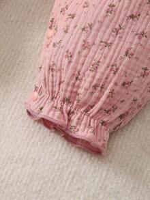 Baby Girl Floral Casual Cute Ruffle Jumpsuit With Bow, Long Sleeve, For Spring Autumn