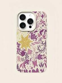 1 pieza Funda de teléfono con patrón de girasol morado y textura blanco a prueba de golpes compatible con Apple 16 15 14 13 12 11 Pro Max