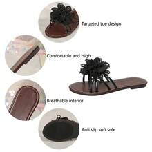 女式平底凉鞋雏菊度假 PU 皮革交叉荷叶边装饰轻便舒适夏季沙滩鞋