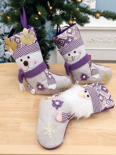 1pc New Christmas Decoration, Purple Santa Claus Sock Creative Decoration Sock, Pink Sequin Christmas Sock Christmas Decoration Sock Gift Bag, Christmas Gift Gift Bag Candy Bag, Santa Claus, Snowman, Reindeer Christmas Characters, Suitable For Family Holiday Christmas Party Decoration