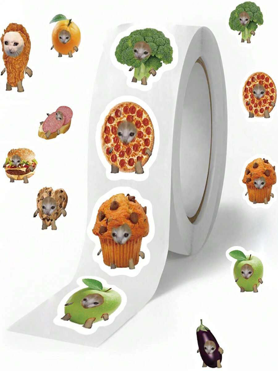 500张/卷动物猫和蔬菜贴纸，学校奖励贴纸，文具贴纸，礼品装饰标签，适用于学校用品，返校