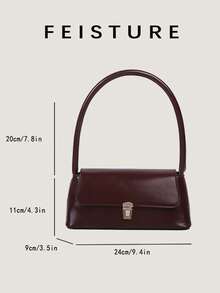 1个复古女士腋下单肩包，PU皮革材质，金属翻盖法棍包 - 咖啡棕 - 查看 5