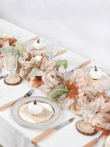 1 pieza Corona de otoño de arce y calabaza de 6 pies, corona colgante de arce blanco artificial con hojas de otoño, adecuada para decoración de interiores y exteriores, fiestas familiares, bodas, Halloween, Acción de Gracias, decoración de chimeneas, cenas de boda, duradera y reutilizable