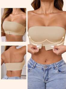 2件装女士前扣无肩带聚拢文胸 - 婚纱新娘内衣抹胸，性感无钢圈抹胸，带可调节松紧带，无缝隐形文胸，舒适透气黑色内衣 - 彩色 - 查看 4