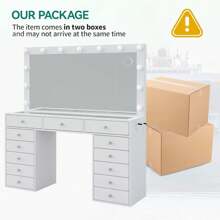 FUSOU 13 Drawers Vanity Desk, Makeup Vanity With Power Outlet, Vanity Table With Mirror And 13 LED Bulbs, 3 Color Lighting Modes, Glass Top, Dressing Table For Bedroom