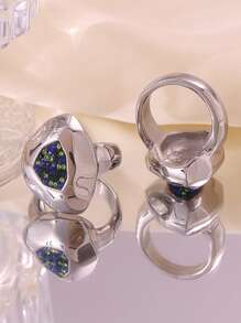 1pc Elegant Multi-Faceted Colorful Crystal Stainless Steel Ring, Women's Daily Accessory