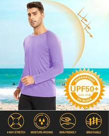 Men's Long Sleeve Shirts UPF 50+ UV Sun Protection Athletic Shirts For Hiking Running Workout Rash Guard-2025 - Light Purple - View 10