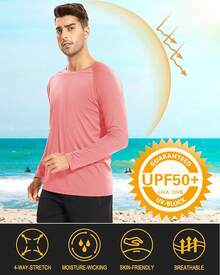 Men's Long Sleeve Shirts UPF 50+ UV Sun Protection Athletic Shirts For Hiking Running Workout Rash Guard-2025 - Watermelon Red - View 9
