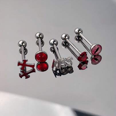 Titanium Steel Red Tongue Piercing Jewelry, Sexy Punk Tongue Ring