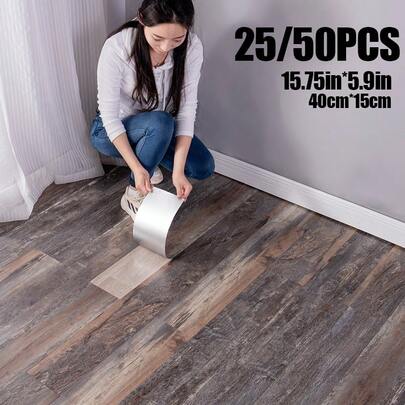 Cycleader 25 件奢华复古木纹地板贴纸，防水耐磨，可水洗，易于维护，15.75 英寸 * 5.9 英寸即剥即贴乙烯基木板，适用于家庭装修、宠物损坏修复、家居装饰木地板、易于安装、浴室地板装饰