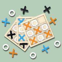 1pc Wooden XO Tic-Tac-Toe Game, Logic And Critical Thinking Training Tabletop Game Toy For Two Players - Multicolor - View 1