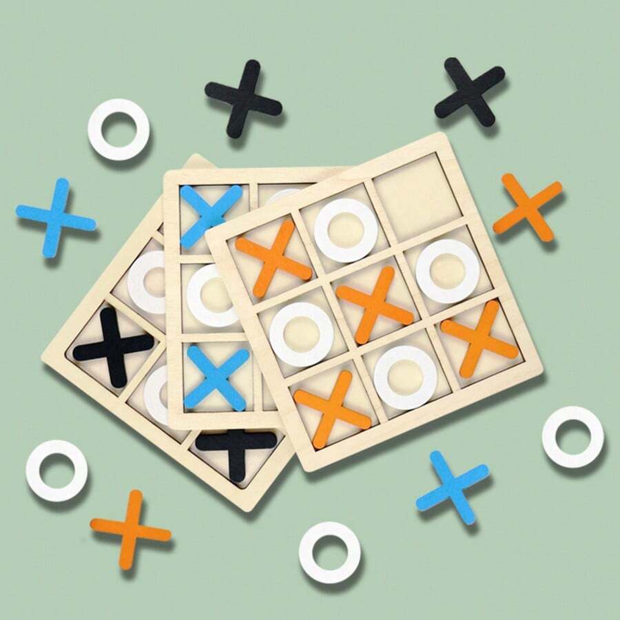 1pc Wooden XO Tic-Tac-Toe Game, Logic And Critical Thinking Training Tabletop Game Toy For Two Players - Multicolor - View 1