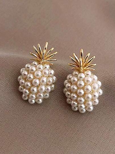 1 par de aretes de perla falsa con diseño de piña, adecuados para uso diario y de fiesta de las mujeres