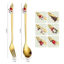 6PCS不锈钢圣诞勺高美咖啡勺甜品勺叉跨境圣诞挂件勺叉手持礼物精美圣诞节咖啡勺水果叉餐具套装 - 彩色 - 查看 8