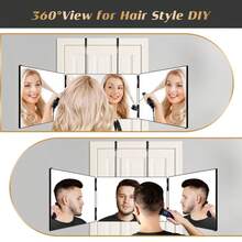 360 Viewing Angle Self Hair Cutting Mirror, Clear Anti-Fog HD Glass, USB Rechargeable, Easy To Use, Height Adjustable, Portable, Good Choice For Gifts - Black(With LED,With Accessories) - 查看 2